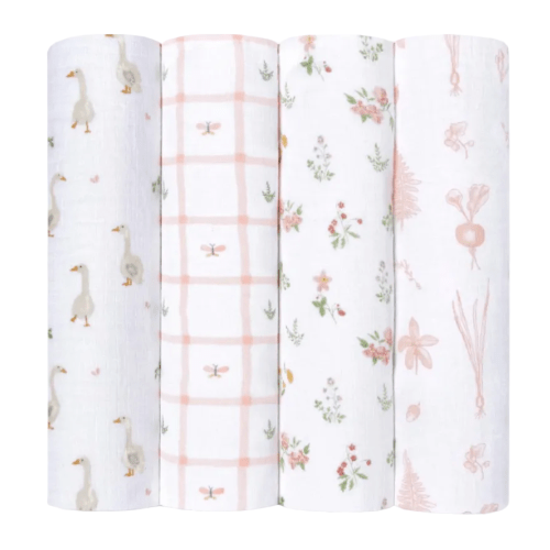 Aden + Anais Essentials Cotton Muslin Swaddle (4 Pack), Country floral