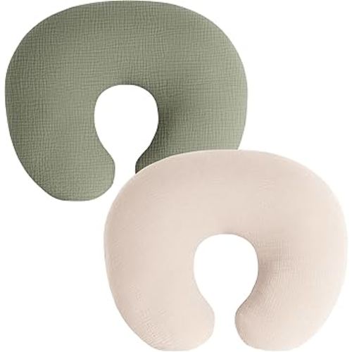 Muslin Nursing Pillow Covers, 2 Pack, Soft & Adorable Slipcovers with Zipper Closure, 100% Cotton Covers for Breastfeeding Pillows (Pistachio)