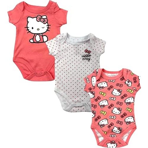 Hello Kitty Baby Girls’ 3-Pack Bodysuit – Infant Cotton Onesies Clothing Set, Rose, NB