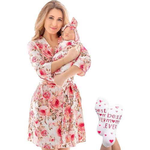 ECO BABY Mommy and Me Robe and Swaddle Set | Maternity Robe and Matching Baby Set for Girl, Boy | Hospital Labor and Delivery