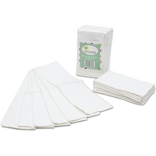 OsoCozy Gauze Cloth Diaper Doublers - 100% Unbleached Gauze Weaved Cotton, 4x12 inches, 6 Layers Thick. Add Extra Absorbency to Your Cloth Diapers - 12 Pack
