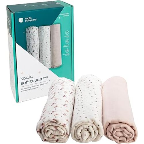 Koala Babycare Organic Muslin Swaddle Blankets for Newborns – GOTS & Oeko-TEX Certified - 3 Pack Soft Cotton Baby Blanket 32 x32 inches - Lightweight, Breathable, and Safe for Boys and Girls