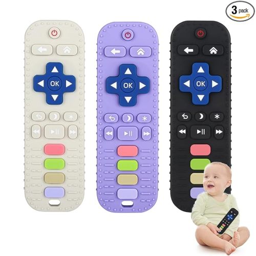 Chuya Silicone Baby Teether Chew Toy for Babies 3-24 Months, Teething Relief Baby Toys for Infants Remote Control Shape (3 Pack)