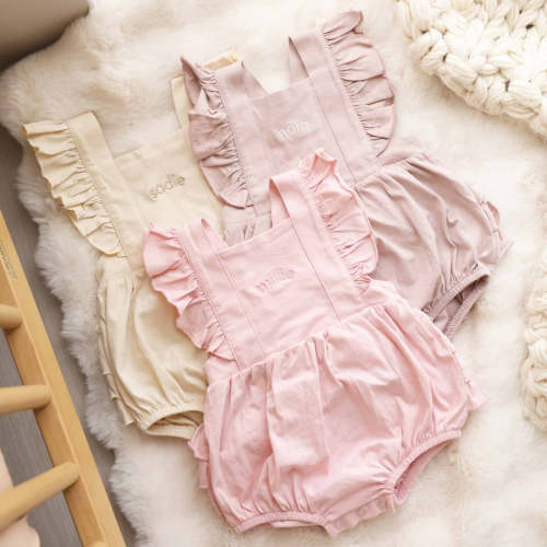 Embroidered Cross Back Ruffle Bubble Romper