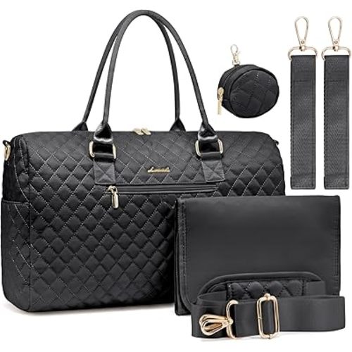 LOVEVOOK Diaper Bag Tote with Pacifier Case and Changing Pad, Large Capacity Mommy Bag for Hospital and Weekender Travel, Functional Baby Bag Newborn Baby Essential, Black