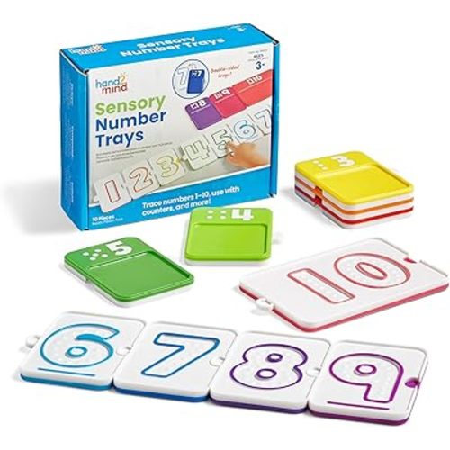 hand2mind Sensory Number Trays, Learning Numbers for Kids, Fine Motor Activities, Counting Toys for Sensory Seeking Kids, Texture Toys, Pre-Writing Skills for Toddlers, Montessori Math Materials