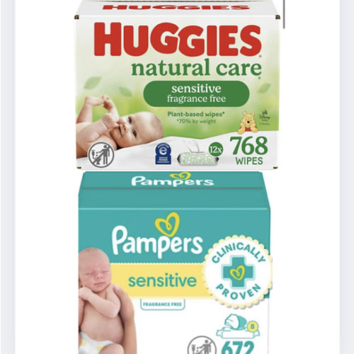 Huggies sensitive wipes (or pampers sensitive wipes)