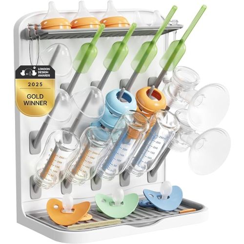 Lifewit Baby Bottle Drying Rack with 10 Hooks, Newborn Essentials Must Haves, Bottle Storage Organizer for Countertop, Cabinet, Rack Dryer Holder for Pacifiers, Pump Parts, Baby Stuff