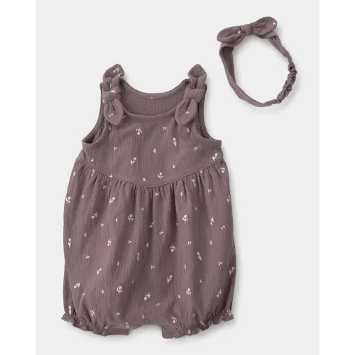 Baby Girl 2-Piece Floral Sleeveless Romper Set - Brown | Carter's