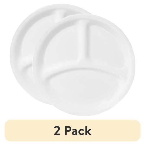 (2 pack) Corelle Winter Frost White, Round Divided Lunch Plate, 8.5"