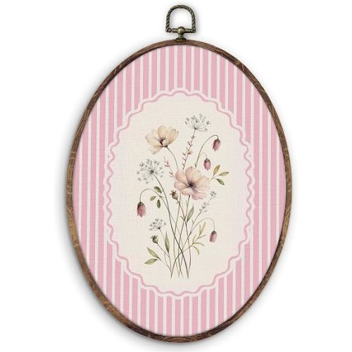 KTYHD Pink Wildflower Nursery Oval Wall Art Decor, Girl Nursery Decor