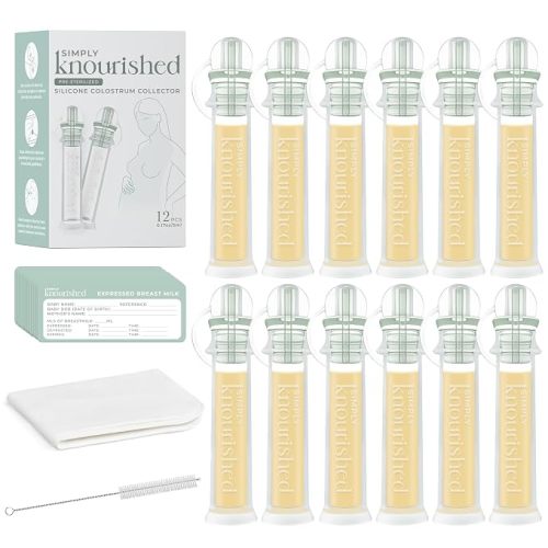 SimplyKnourished Colostrum Collector Kit, Reusable, BPA-Free, Leakproof, with Cotton Wipe, Case, Brush - 5ml, 12 Pieces