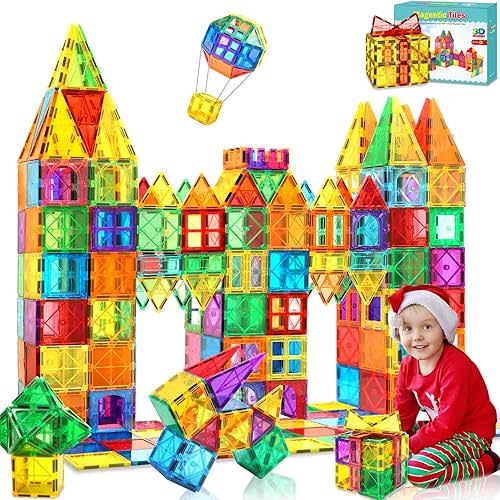 Magnetic Tiles,100PCS Large Magnetic Blocks Toys for Toddlers Kids Age 3-5 4-6 8-10 8-13 STEM Educational Montessori Magnet Building Toys for 3 4 5 6 7 Year Old Boy Girl Birthday Ideas