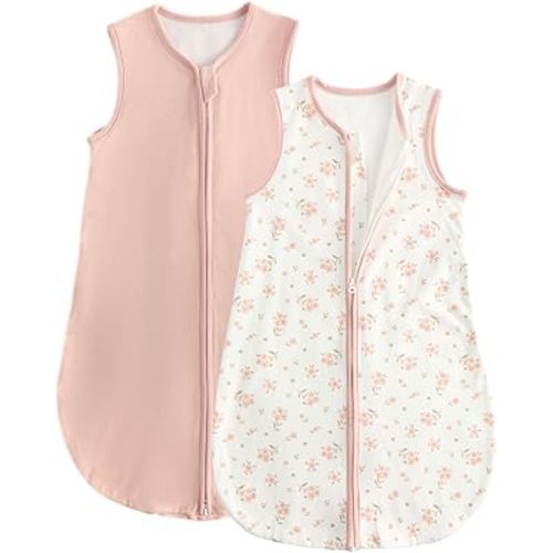 JiAmy Baby Sleeping Bag 1 1.5 0.5 Tog Cotton Sleep Sack 2 Pack, Unisex Baby Wearable Blanket for Newborn & Infant 0-24 Months