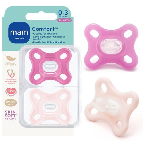 MAM Comfort Pacifiers 0-3m - Girl - 2pk: Silicone, BPA-Free