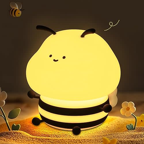 Attivolife Bee Night Light, Cute Bumble Bee Gift for Kid, Animal Silicone Nursery Lamp with 8 Color Light & Dimming & Timer, Rechargeable Bedroom Classroom Decor Birthday Xmas Gift for Girl Boy