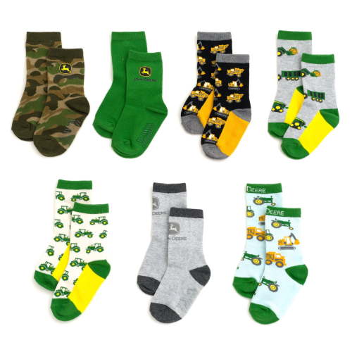 John Deere Toddler and Boys Crew Socks, 7-Pack Tractors
