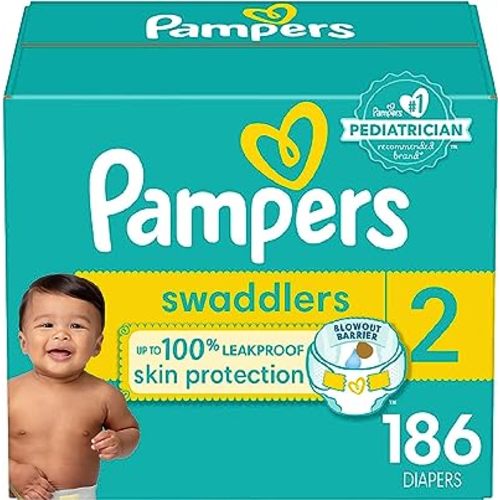 Pampers Swaddlers Diapers - Size 2, 186 Count, Ultra Soft Disposable Baby Diapers