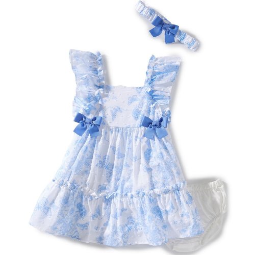 Bonnie Jean Baby Girls Flutter-Sleeve Butterfly/Toile/Clip-Dot Patterned Fit-And-Flare Dress