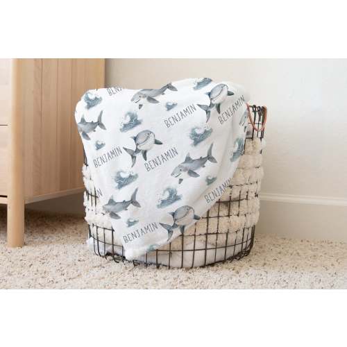 Personalized Shark Blanket, Under the Sea Personalized Baby Blanket, Baby Boy Ocean Blanket, Baby Shower Gift, Shark Toddler Gift  s373
