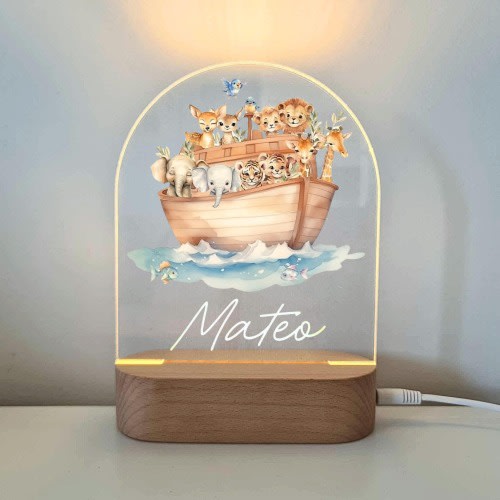 Personalised Night Light baby gift - Custom Name Nursery Night Light - Noah's Ark Animal