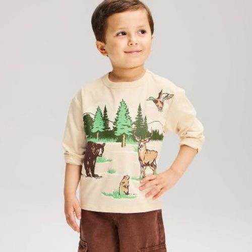 Toddler Boys' Long Sleeve Oversized Graphic T-Shirt - Cat & Jack™ Cream 2T