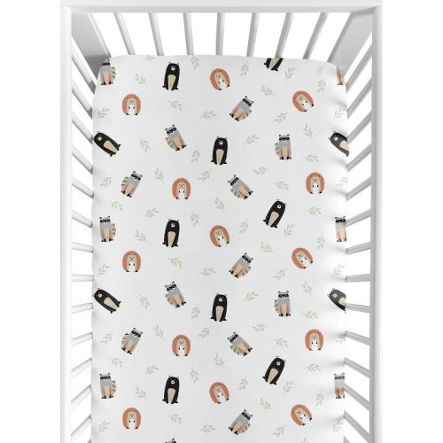 Sweet Jojo Designs Gender Neutral Baby Fitted Crib Sheet Woodland Pals Beige Grey Black and White