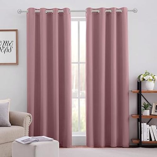 HOMEIDEAS Mauve Blackout Curtains for Bedroom 52 X 84 Inch Length 2 Panels Set Room Darkening Bedroom Curtains, Soundproof Thermal Grommet Window Curtains for Living Room