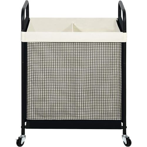 STO STO Laundry Hamper 2 Section, 100L Rolling Laundry Sorter Cart with Removable and Washable Liner Bag, Rolling Clothes Hamper with Metal Handle for Laundry Room and Bedroom