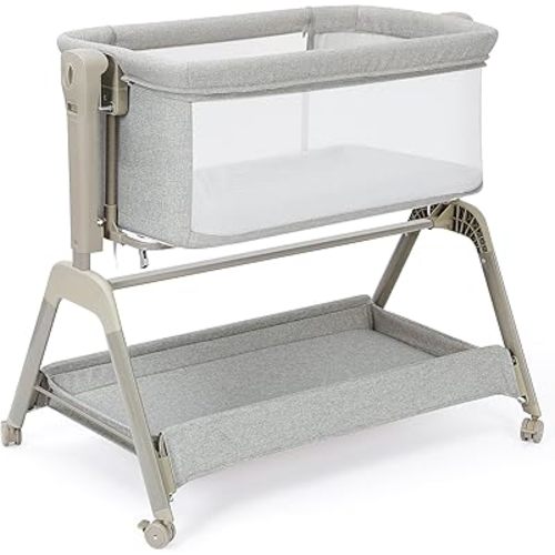 Ezebaby 3-in-1 Baby Bassinet: Rocking Bassinet Bedside Sleeper - 6-Height Adjustable Crib with Comfy Mattress & Lockable Wheels | Stable & Secure Bedside Crib for Newborn Infant