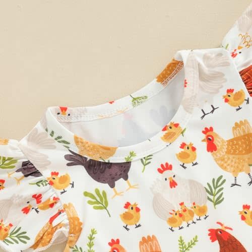Farm Baby Dress, Rooster Hen Print, Fly Sleeve
