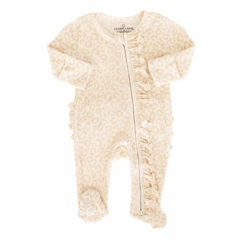 Lovely Leopard Bamboo Waffle Zipper Ruffle One-Piece Footie | Caden Lane