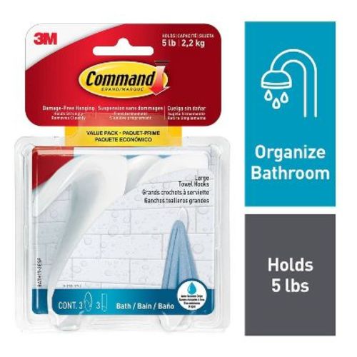 Command 3pk Large Towel Hooks Value hooks