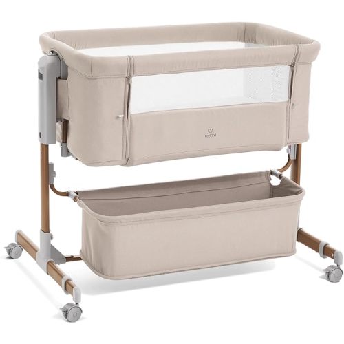 3 in 1 Baby Bassinet, Rocking Bassinet, Bedside Bassinet, 6-Height Adjustable, Bassinet Bedside Sleeper, Bedside Bassient for Baby with Comfy Mattress, Breathable Mesh, Large Storage Basket