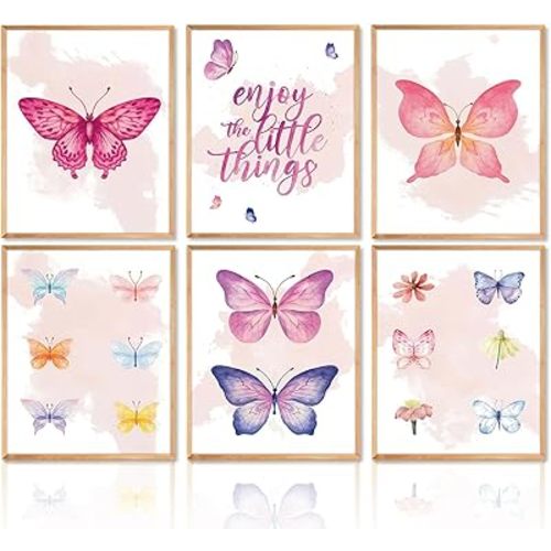 Dazzlewall Watercolor Butterfly Wall Decor Poster Motivational Quotes Wall Poster for Bedroom Living Room Decor 8x10 in Unframed Set of 6