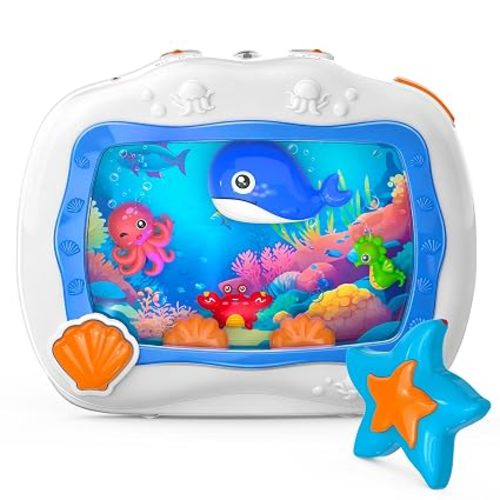 Baby Aquarium Toy Sleep Soother, Tummy Time Toys & Crib Toy, Sea Animal Sensory Musical Crib Soother for 6 Months, Dream Baby Soother with Light & Soothing Sound for Crib Car Seat Travel, Blue