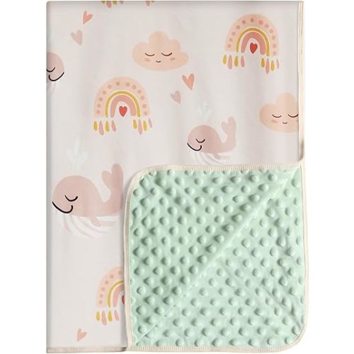 GUNTAIL Baby Blankets for Girls - Super Soft Nursery Minky Blanket, Newborn Baby Blanket with Double Layer Dotted Backing, Pink Lightweight Bed Throw Blanket, 30 x 40 Inch (Rainbow Whale)