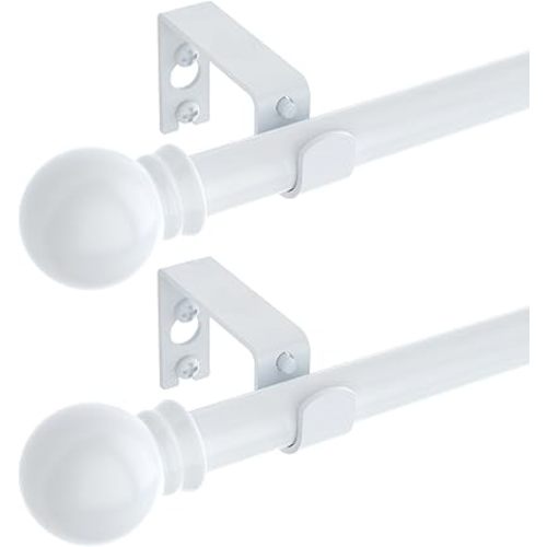 2 Pack White Curtain Rods for windows 32 to 48 inch, 5/8 inch Splicing Heavy Duty Metal Curtain Rod Set with Brackets