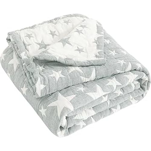 NTBAY 3 Layer Toddler Blanket, Muslin Cotton Jacquard Bed Blankets, Lightweight Thermal Baby Blanket, Super Soft and Warm Crib Blanket for All Seasons, Decoration Gift, 30"x40", Grey Star