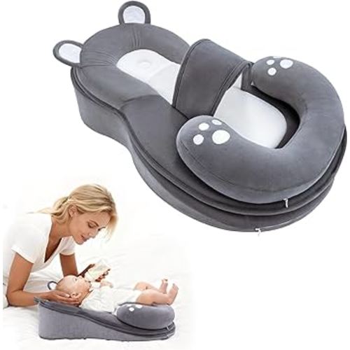 Baby Lounger, Reflux Pillow for Baby, Anti Overflow Infant Nest for Breastfeeding & Bottle Feeding, Detachable Top and Bottom Pad