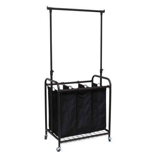 Oceanstar Black Metal 3-Compartment Sorter Laundry Cart