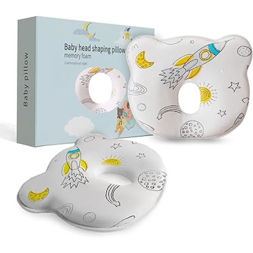 Soft and Breathable Baby Pillow with Memory Foam and Bear Design (White Cosmic)