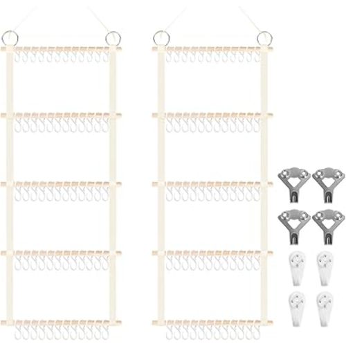 Munzong Headband Holder 52x17 inch, 2 Pack Bow Organizers for Baby Girls, Large Nursery Wall Hanging Back Door Bow Holder Shelf w/ 60 Hooks, 5 Tier Hair Accessories Organizer Storage for Toddler Kids