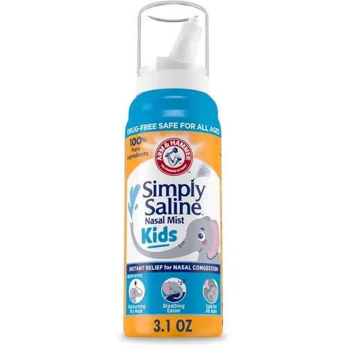 ARM & Hammer Simply Saline Kids Nasal Mist, Saline Spray for Gentle Nasal Congestion Relief, 3.1 Oz