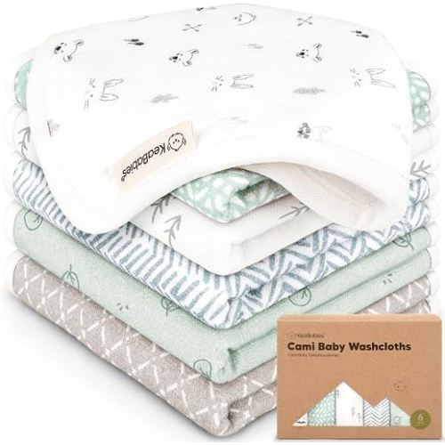 6-Pack Cotton Baby Washcloths for Newborn - Organic Cotton Muslin Soft Wash Cloths for Babies, Infant, Kids, Toddler Towels for Boy, Girl, Super Absorbent Face Cloths, Scratch-Free Baby Rags (Nordic)