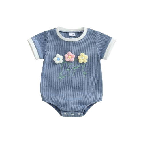 PaerPade Baby Girls Summer Sweet Romper Infant Short Sleeve Round Neck Floral Embroidery Romper