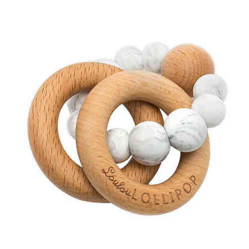 Loulou LOLLIPOP Silicone and Wood Bubble Teething Ring in Marble