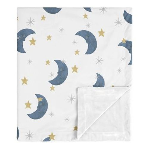 Sweet Jojo Designs Gender Neutral Baby Security Blanket Bear and Moon Blue Gold and White