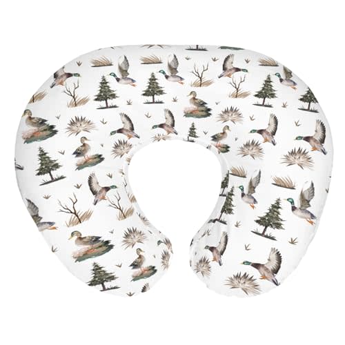 Retro Duck Hunting Baby Nursing Pillow Covers for Boy Girl Vintage Flying Mallards Nursing Pillowcase for Breastfeeding Pillows Wild Ducks Trees Leaves Soft Stretchy Slipcovers for Newborn Infant