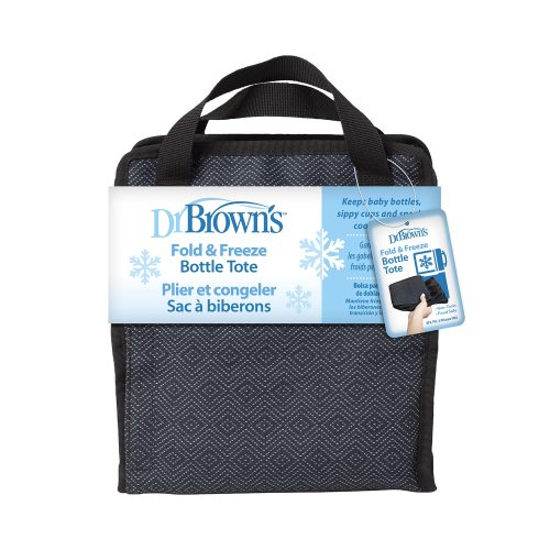 Dr. Brown's Fold & Freeze Bottle Tote Travel Baby Bottle Insulated Cooler Bag Store Up to 6 Baby Bottles Black BPA Free